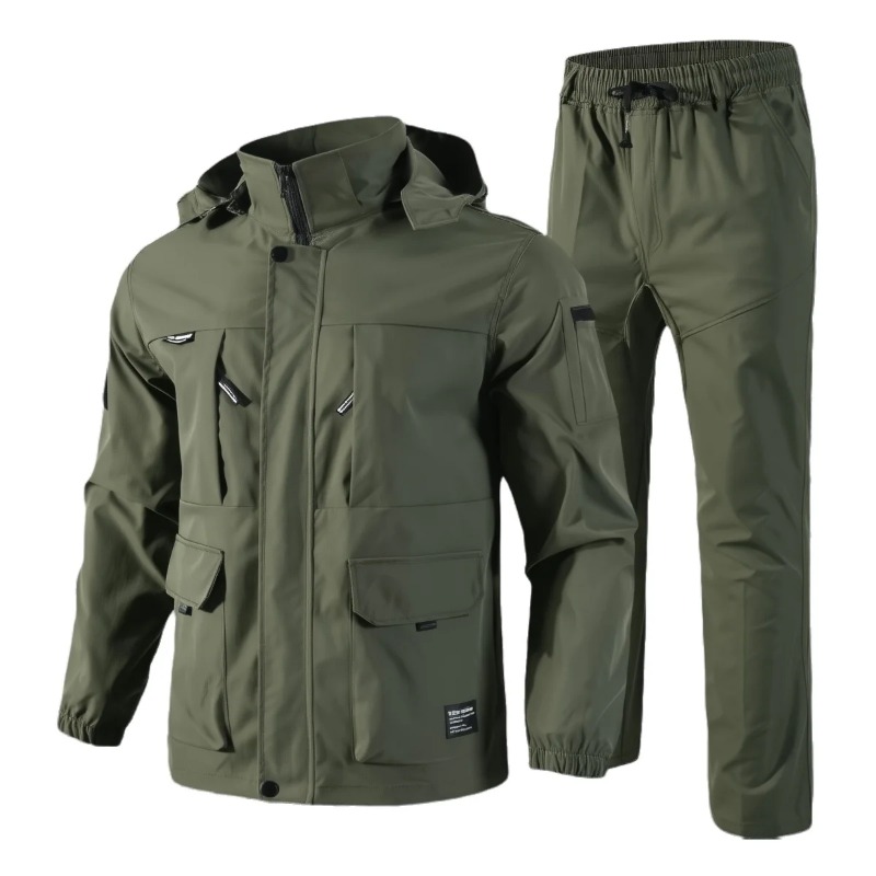 Hunting Outdoors - メンズ戦術セット春秋フリース裏地付き取り外し可能な帽子屋外ハイキング作業服戦闘トレーニング狩猟軍服男性