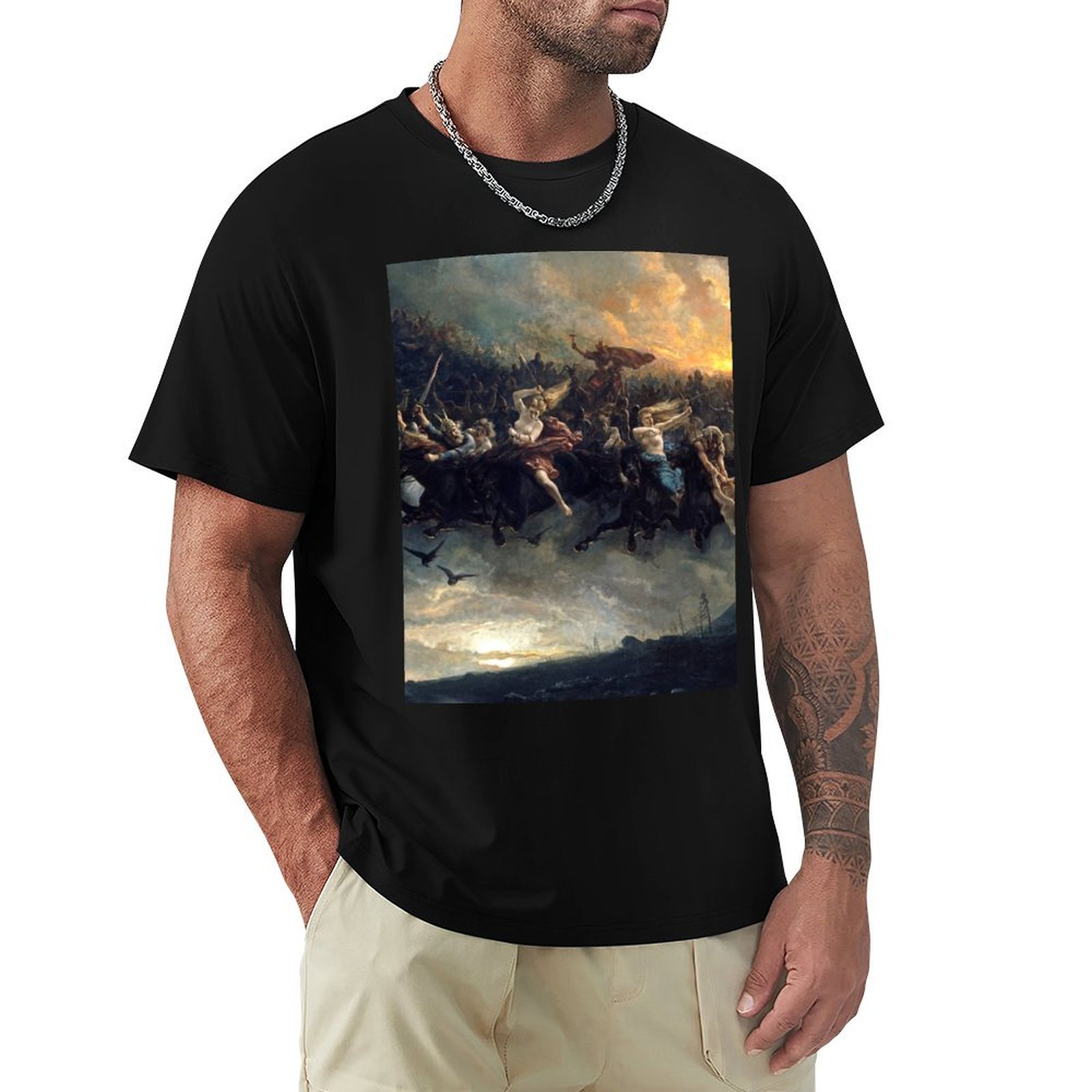 Wildman Hunting & Outdoor Polokwane - オーディンの野生の狩り (1872年)、ペーター・ニコライ・アルボによる神話画 Tシャツ ソフトで耐久性のあるコットンTシャツ