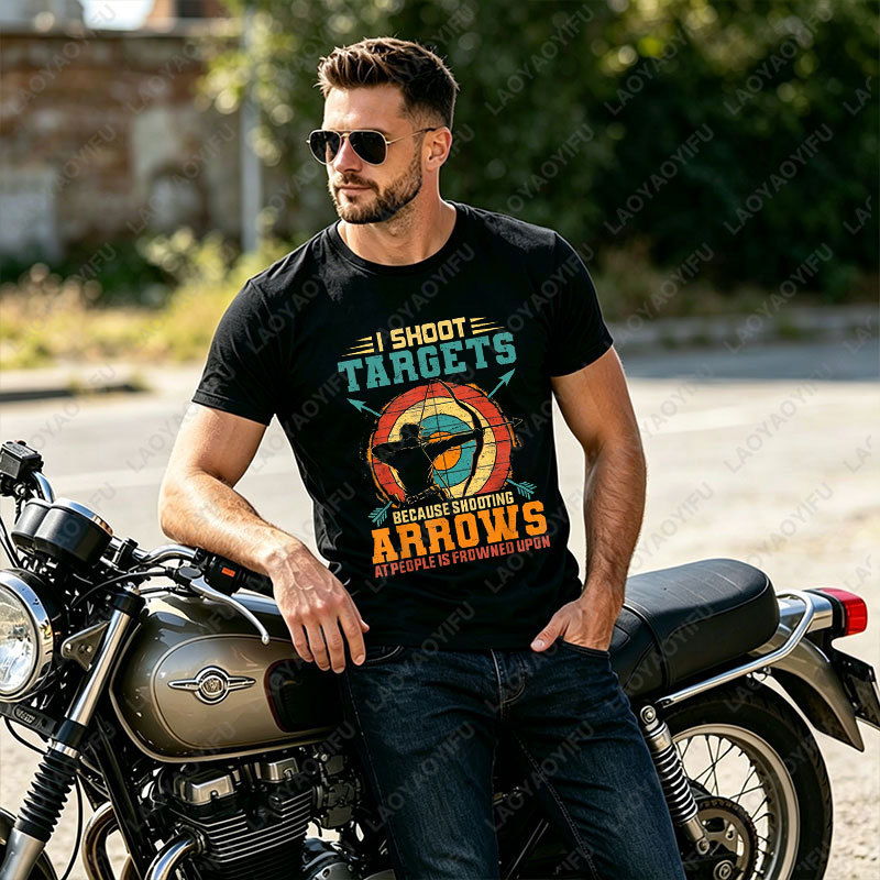 Outdoor Hunting Events - カジュアルアウトドアアーチェリー練習用グラフィックTシャツ 綿100% 半袖スポーツTシャツ アーチェリー用。 競技会と狩猟イベント