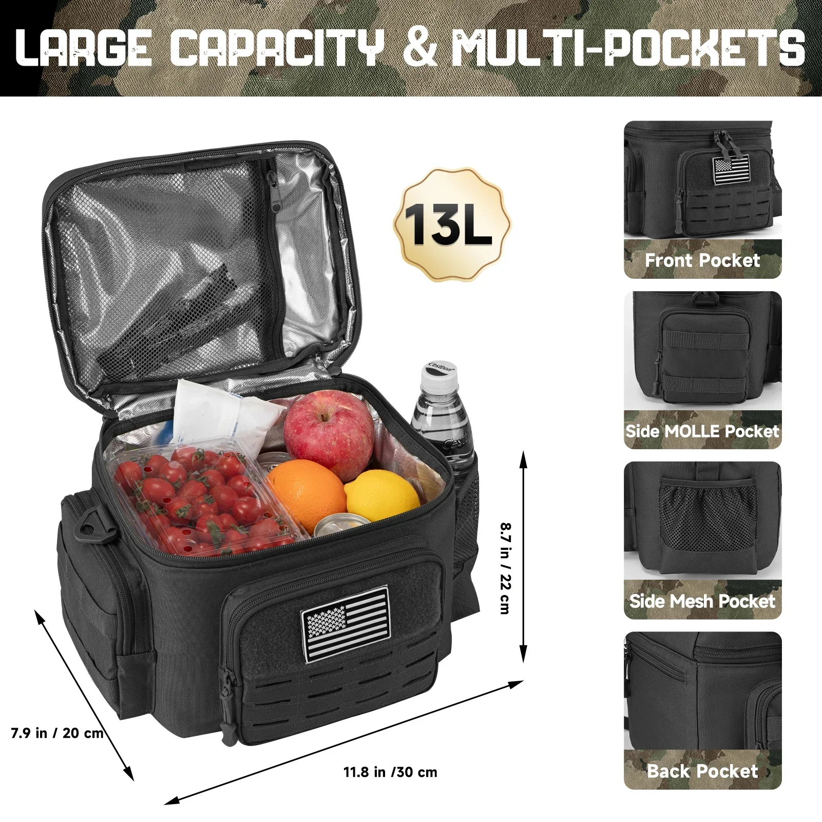 13L 戦術的なサーマルクーラーバッグピクニッククーラーボッ - Outdoor Hunting Gear Storage のレビューと価格